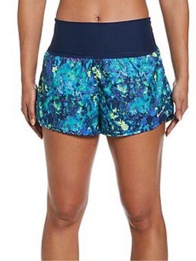 Nike navy blue & green Earth Dye High Waist Swim shorts size medium